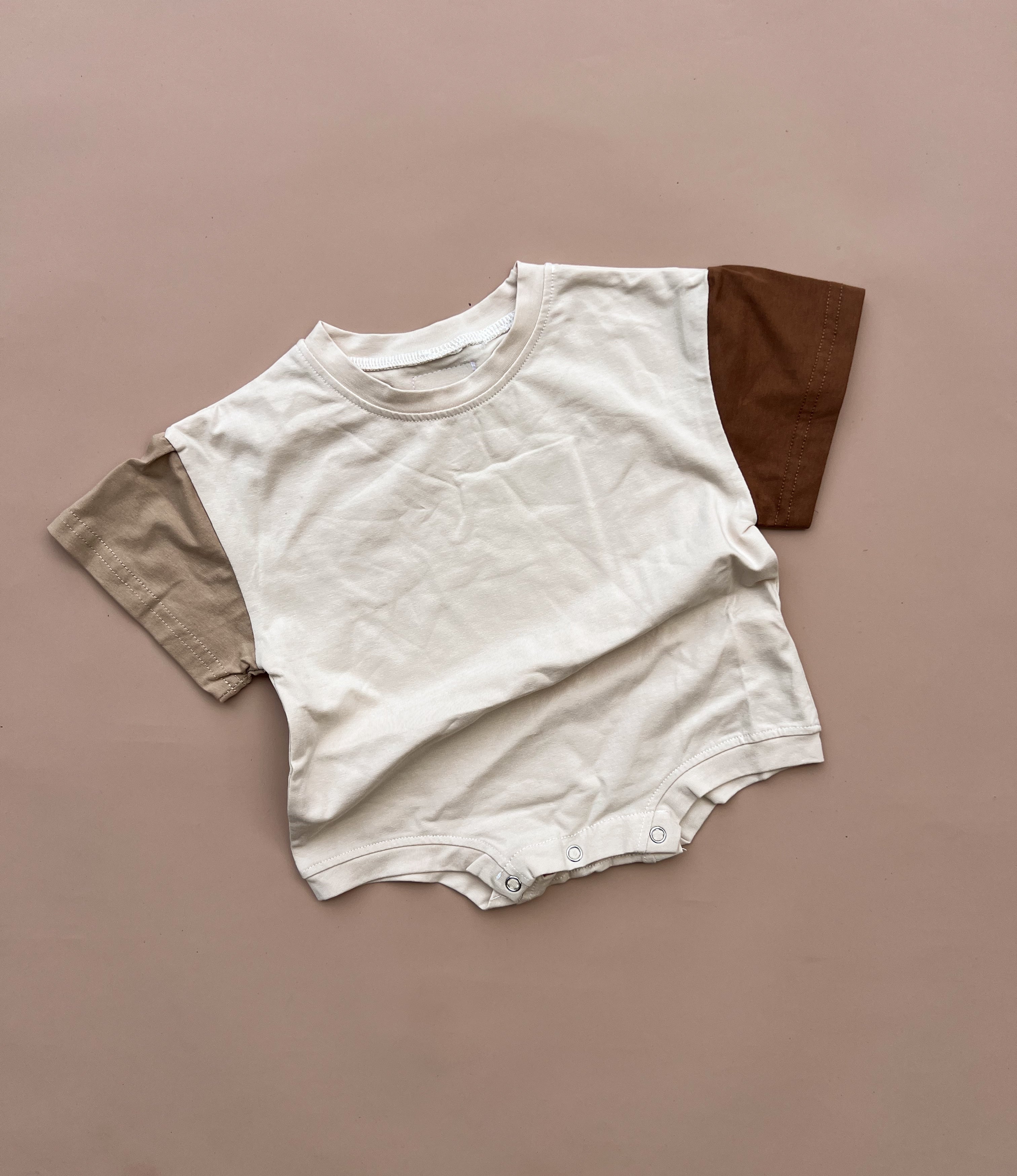 Colour Block Tee Romper - Browns