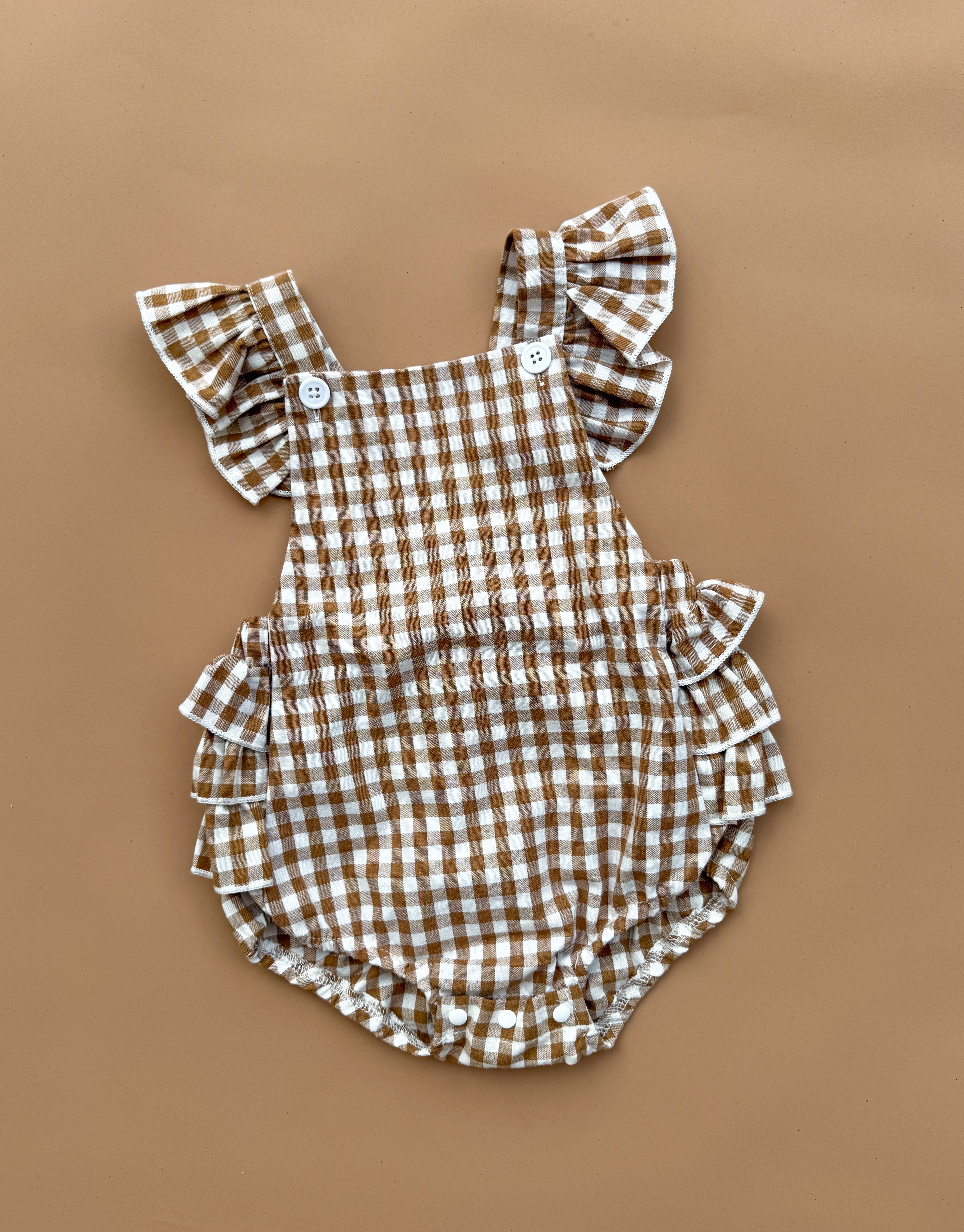 Lacey Romper - Ochre Gingham