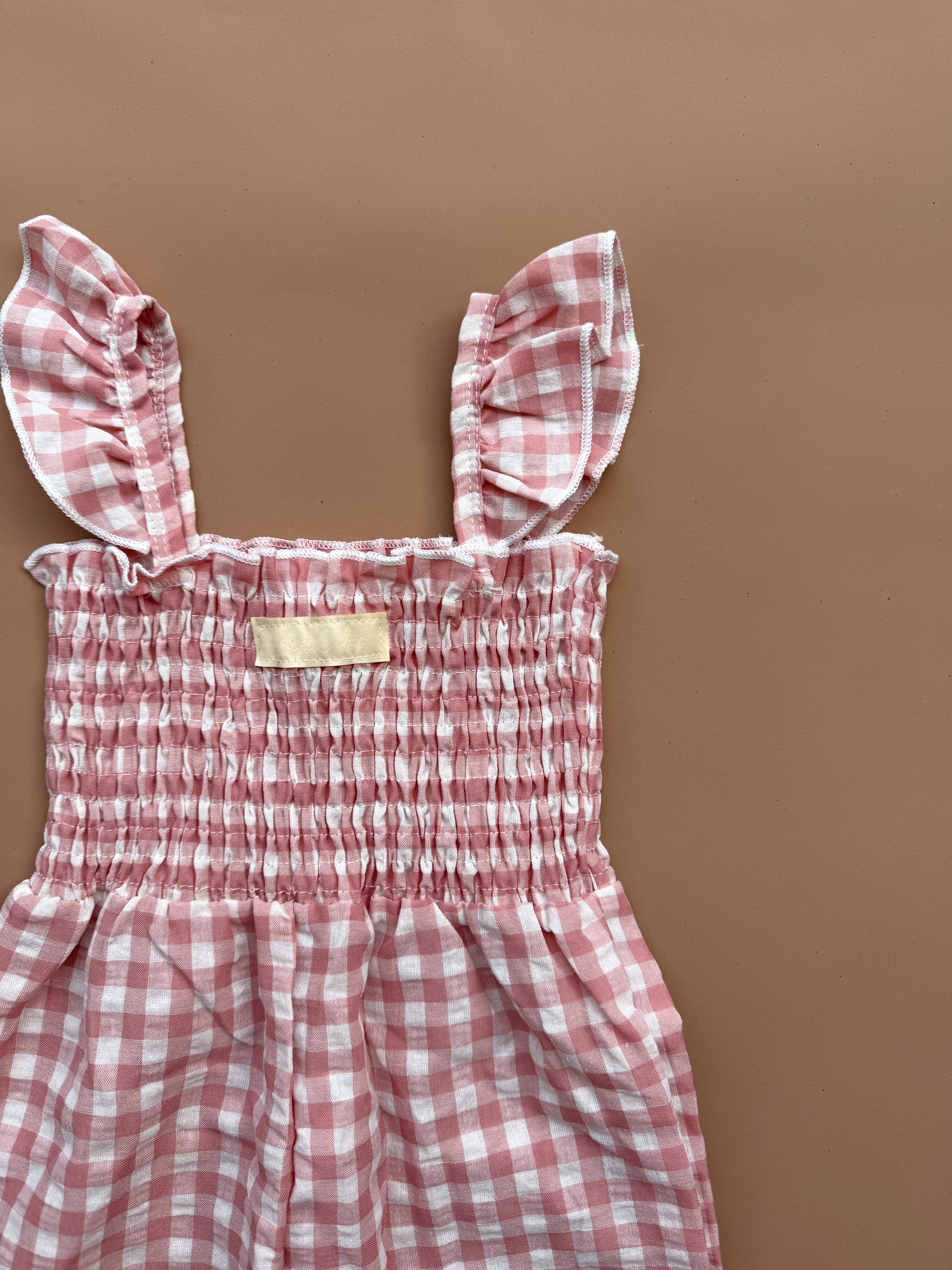 Aria Shirred Jumpsuit - Strawberry Gingham