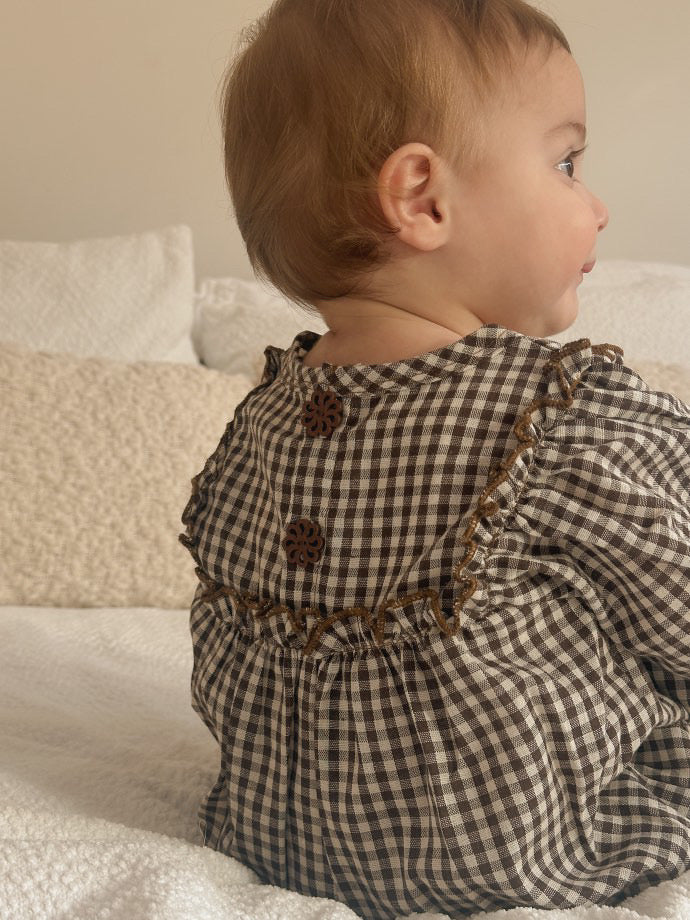 Marie Romper - Chocolate Gingham