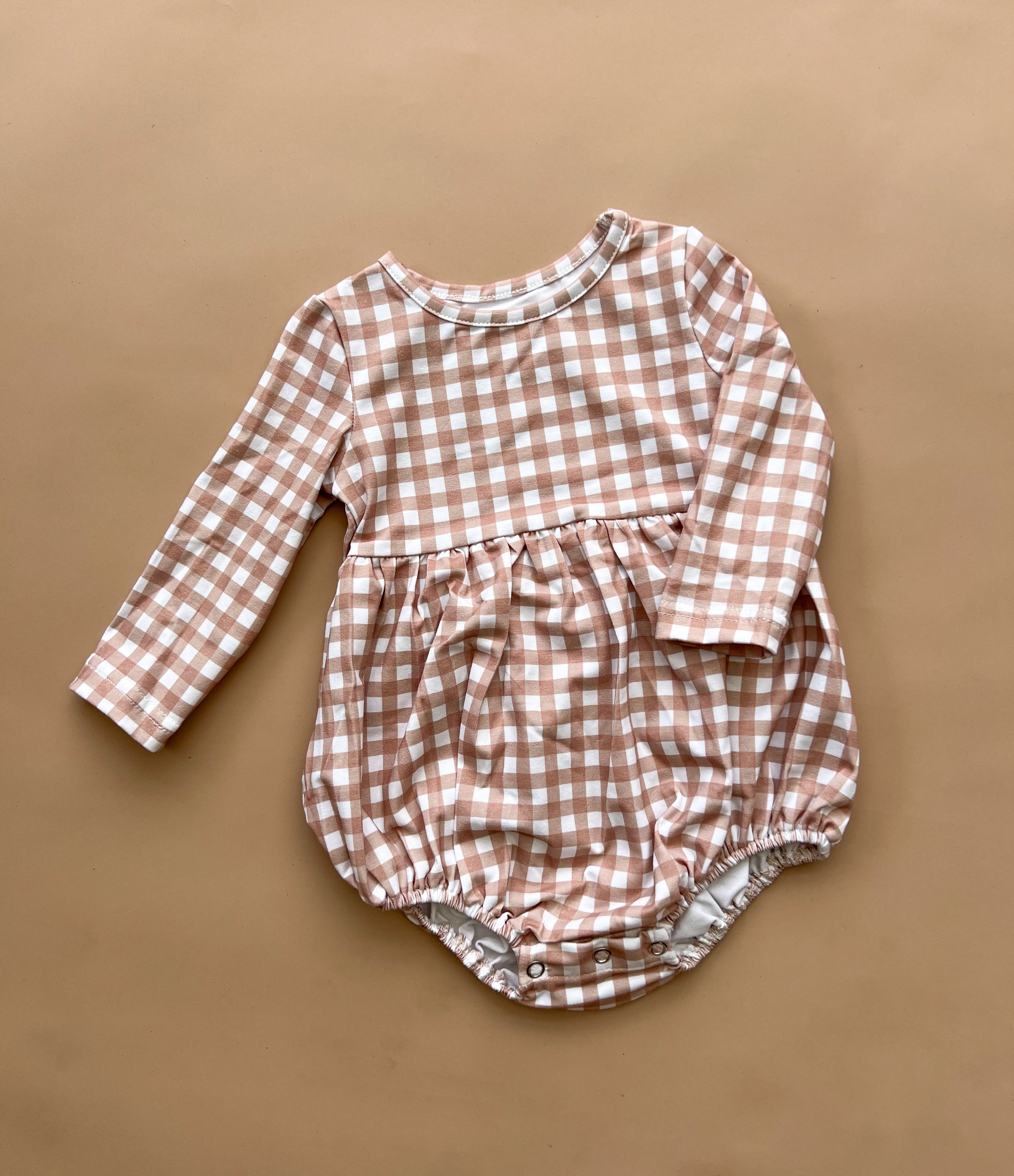 Hadley Romper - Caramel Gingham