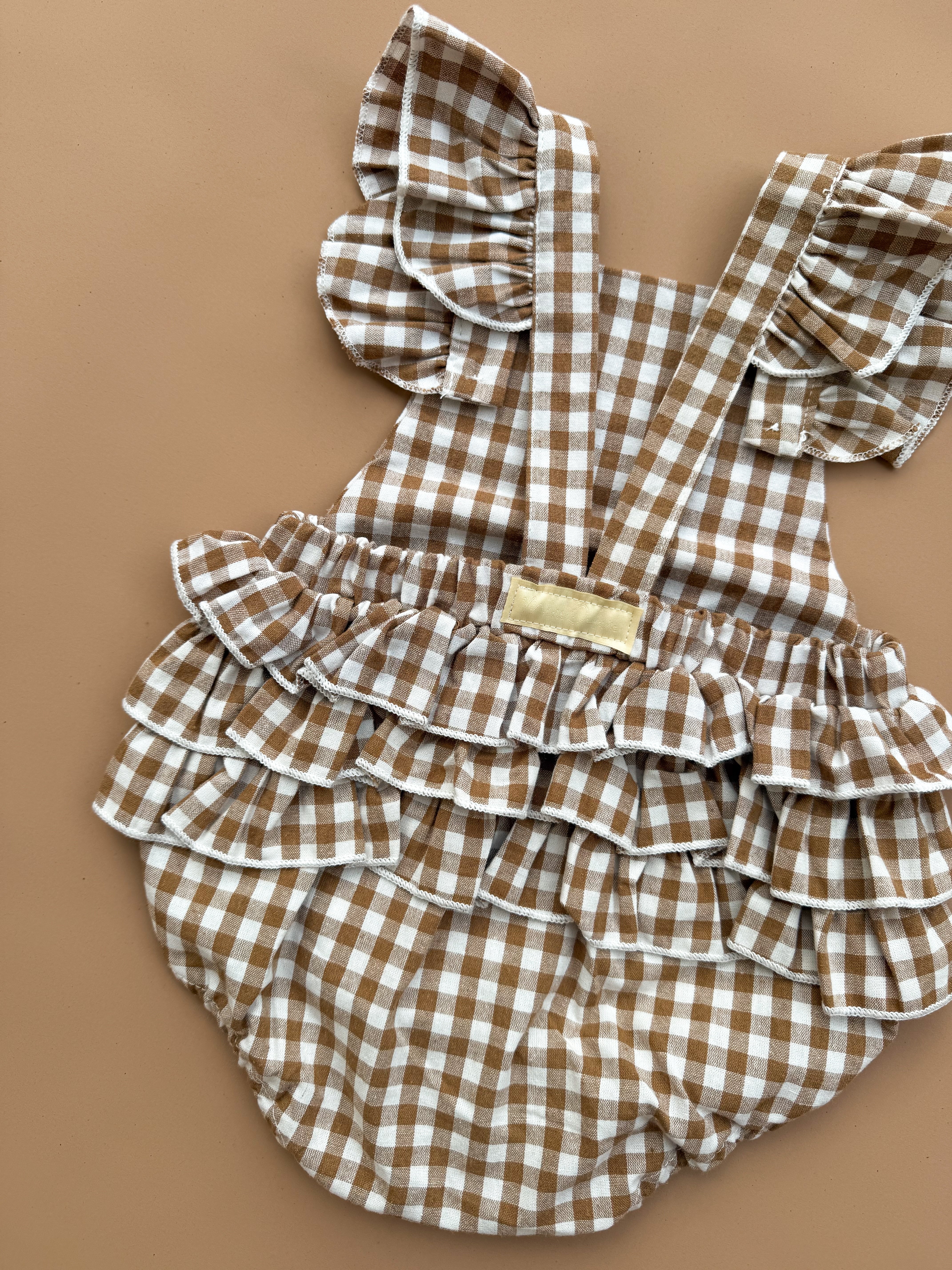 Lacey Romper - Ochre Gingham