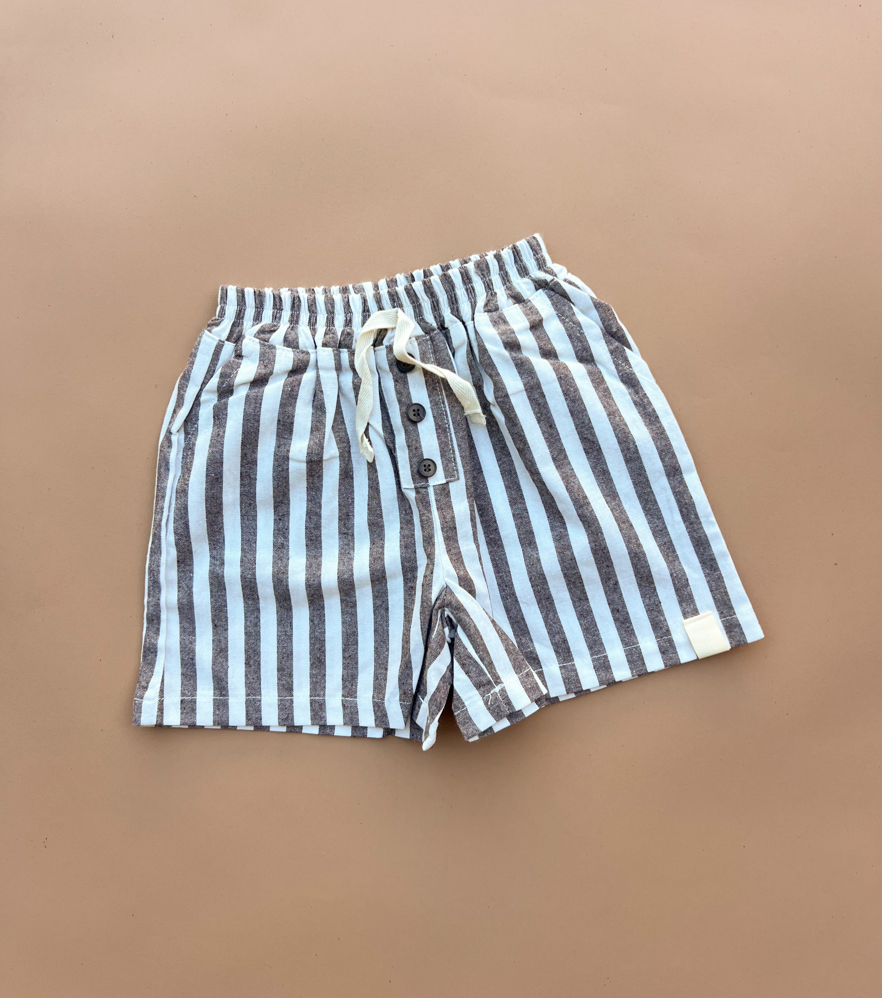 Linen Stripe Shorts - Walnut Stripe