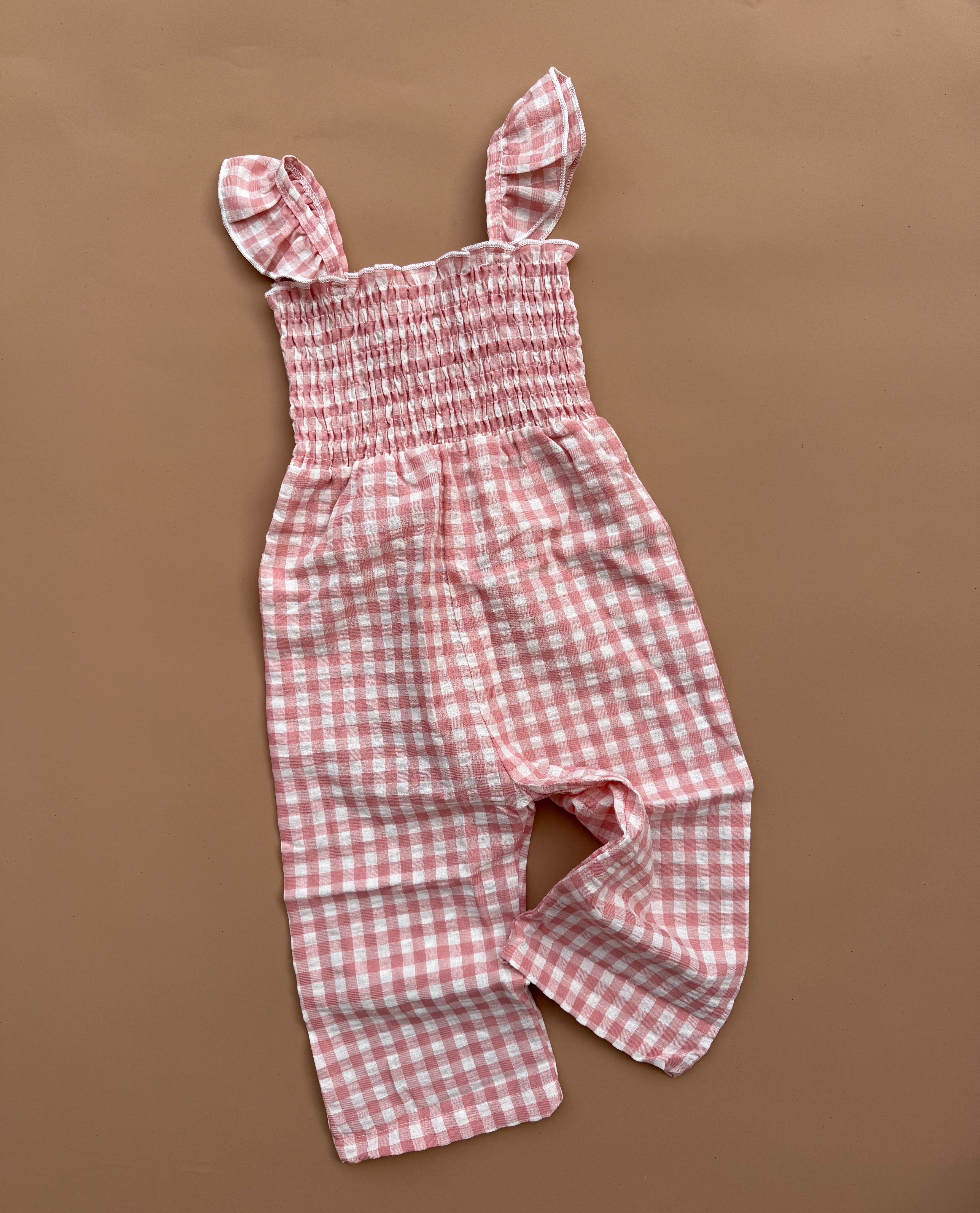 Aria Shirred Jumpsuit - Strawberry Gingham