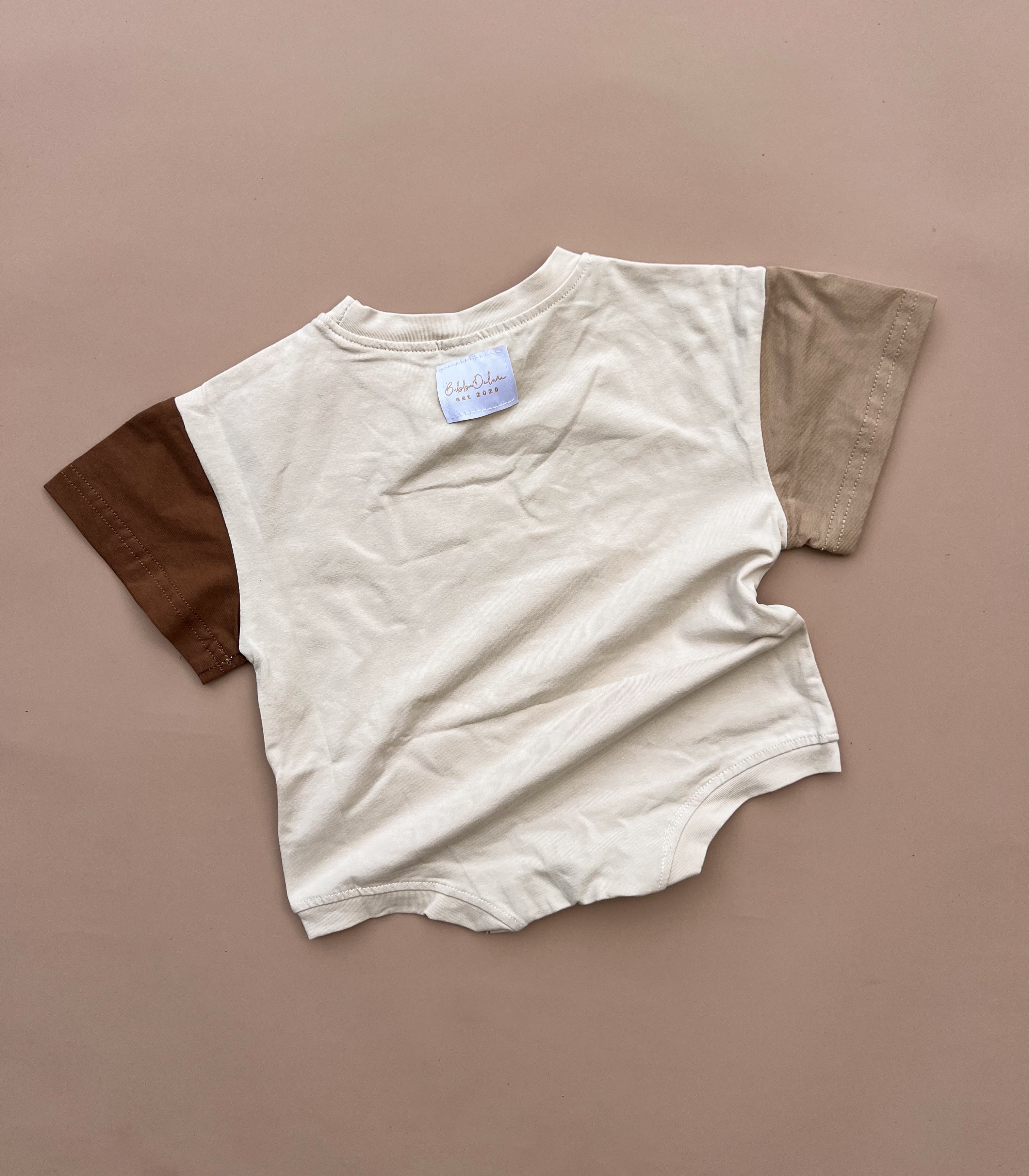 Colour Block Tee Romper - Browns