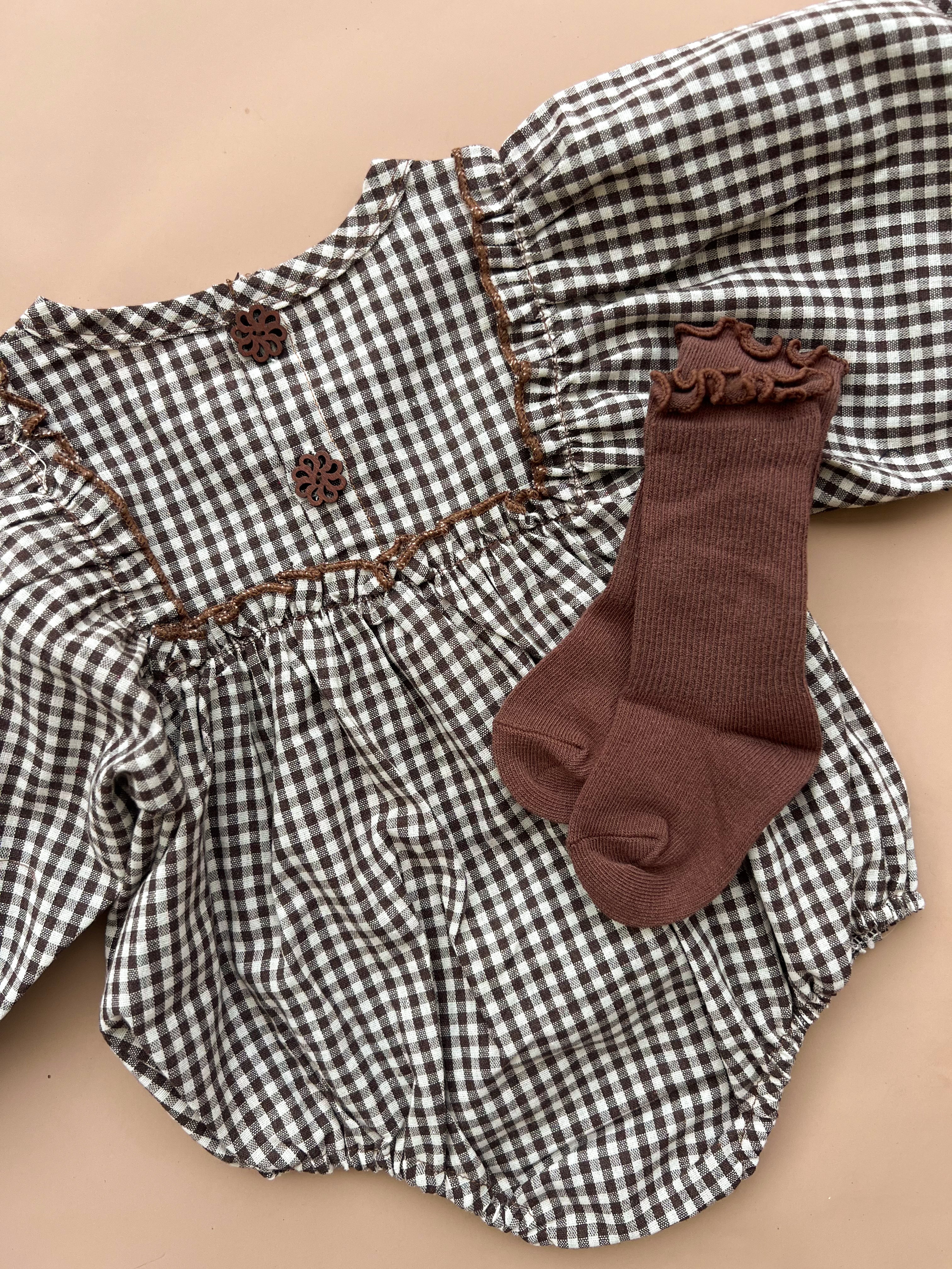 Marie Romper - Chocolate Gingham