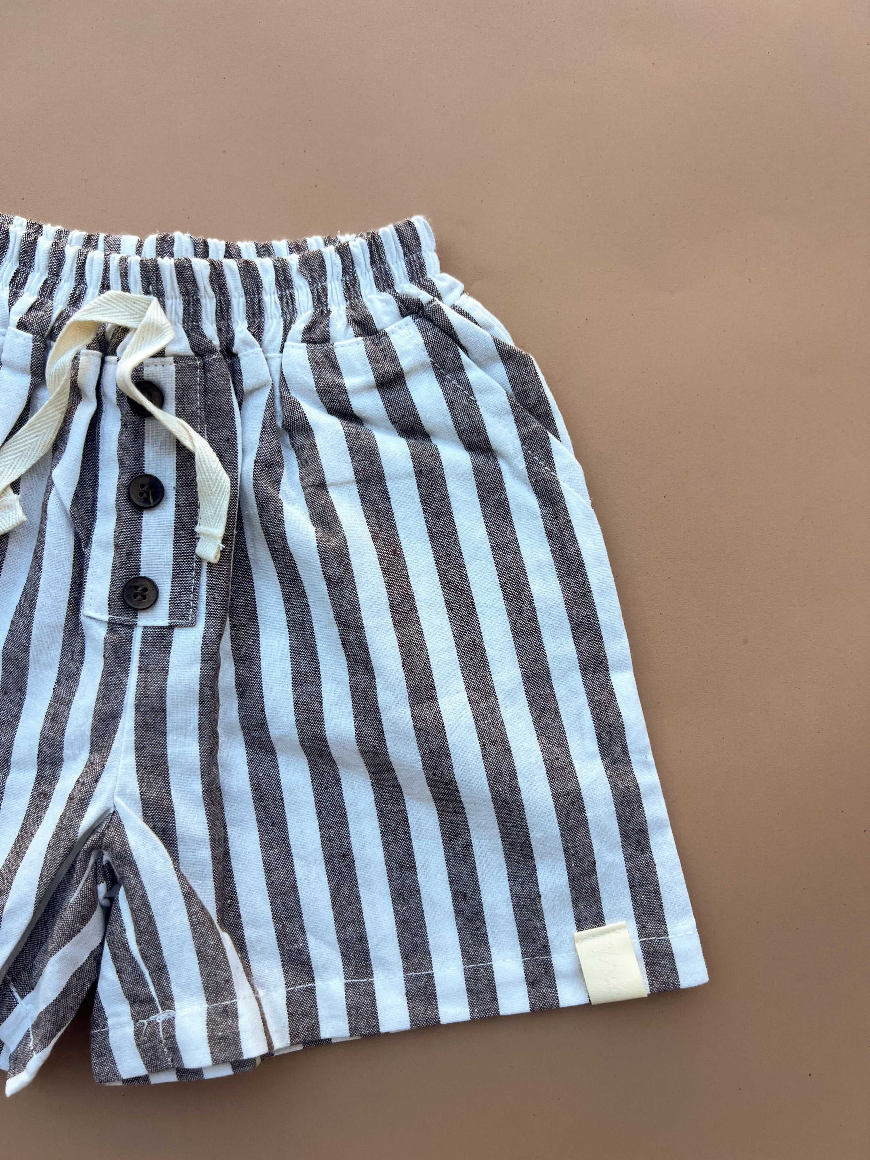Linen Stripe Shorts - Walnut Stripe