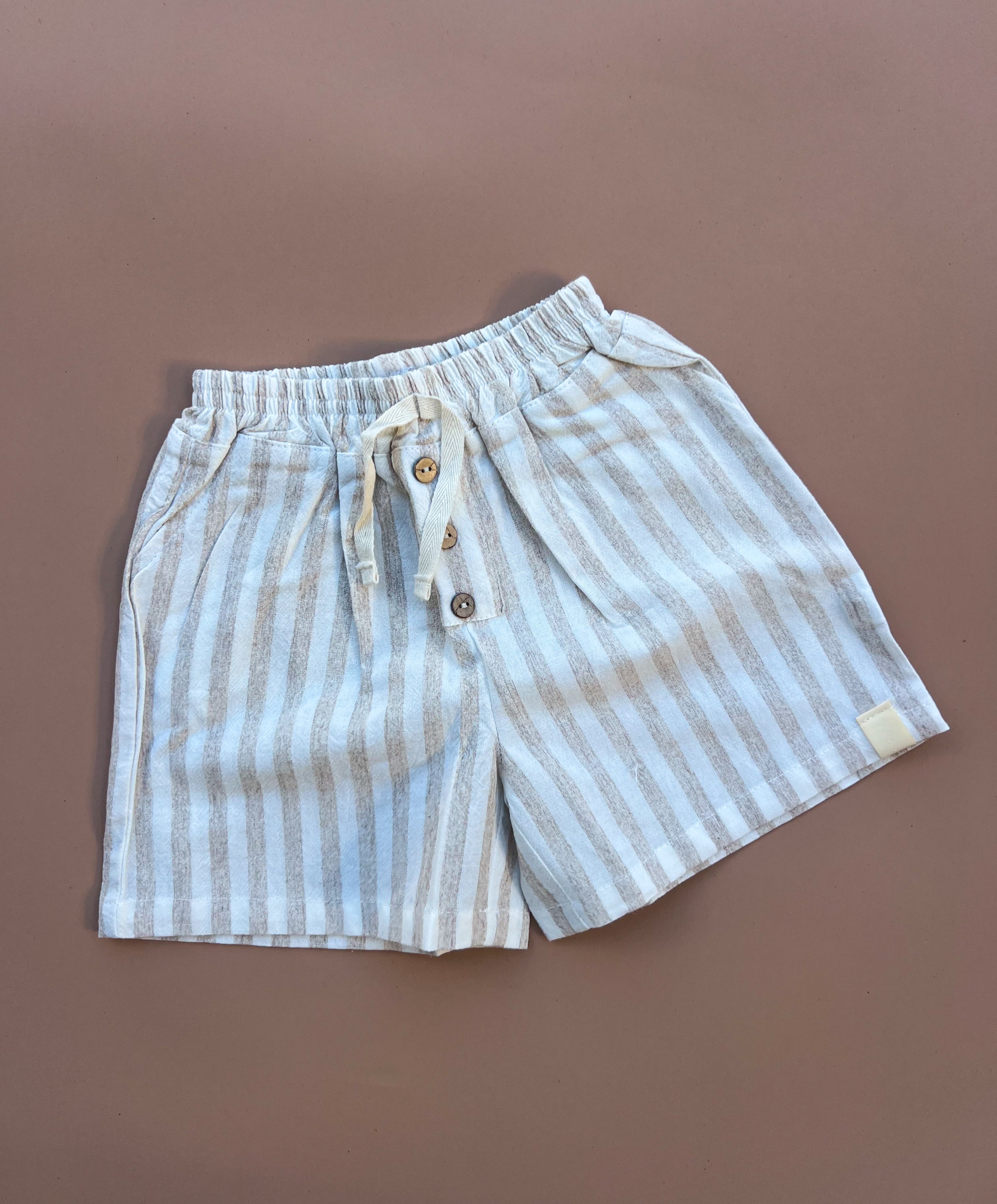 Linen Stripe Shorts - Natural Stripe