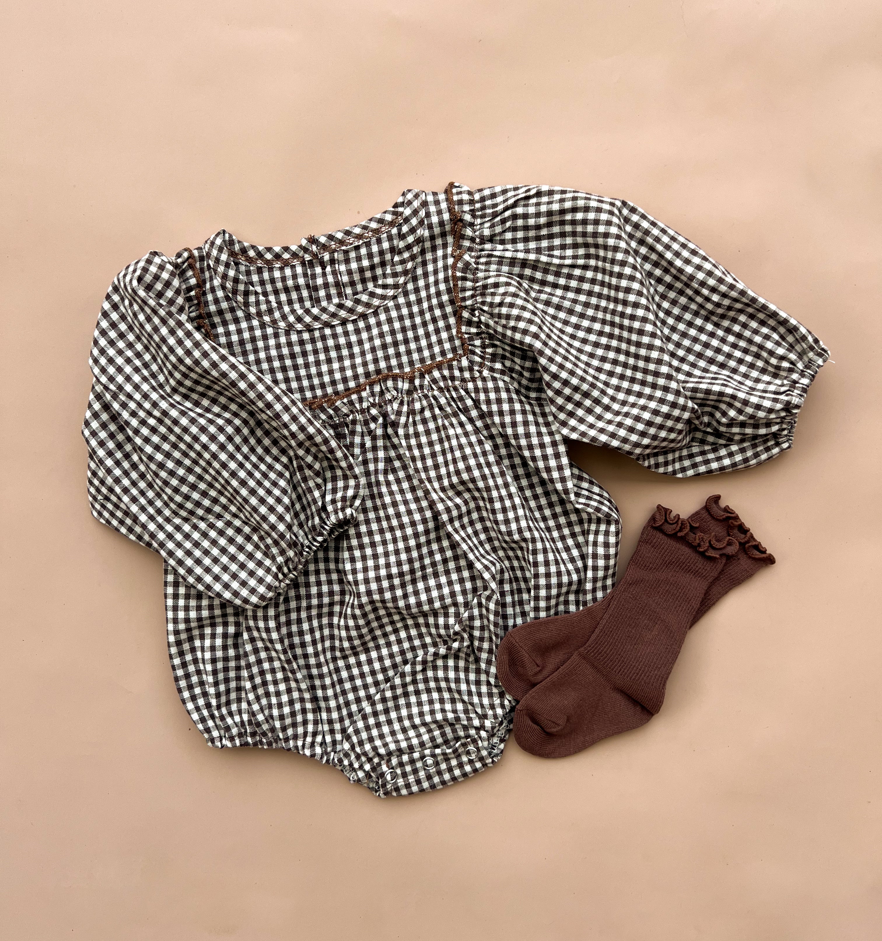 Marie Romper - Chocolate Gingham