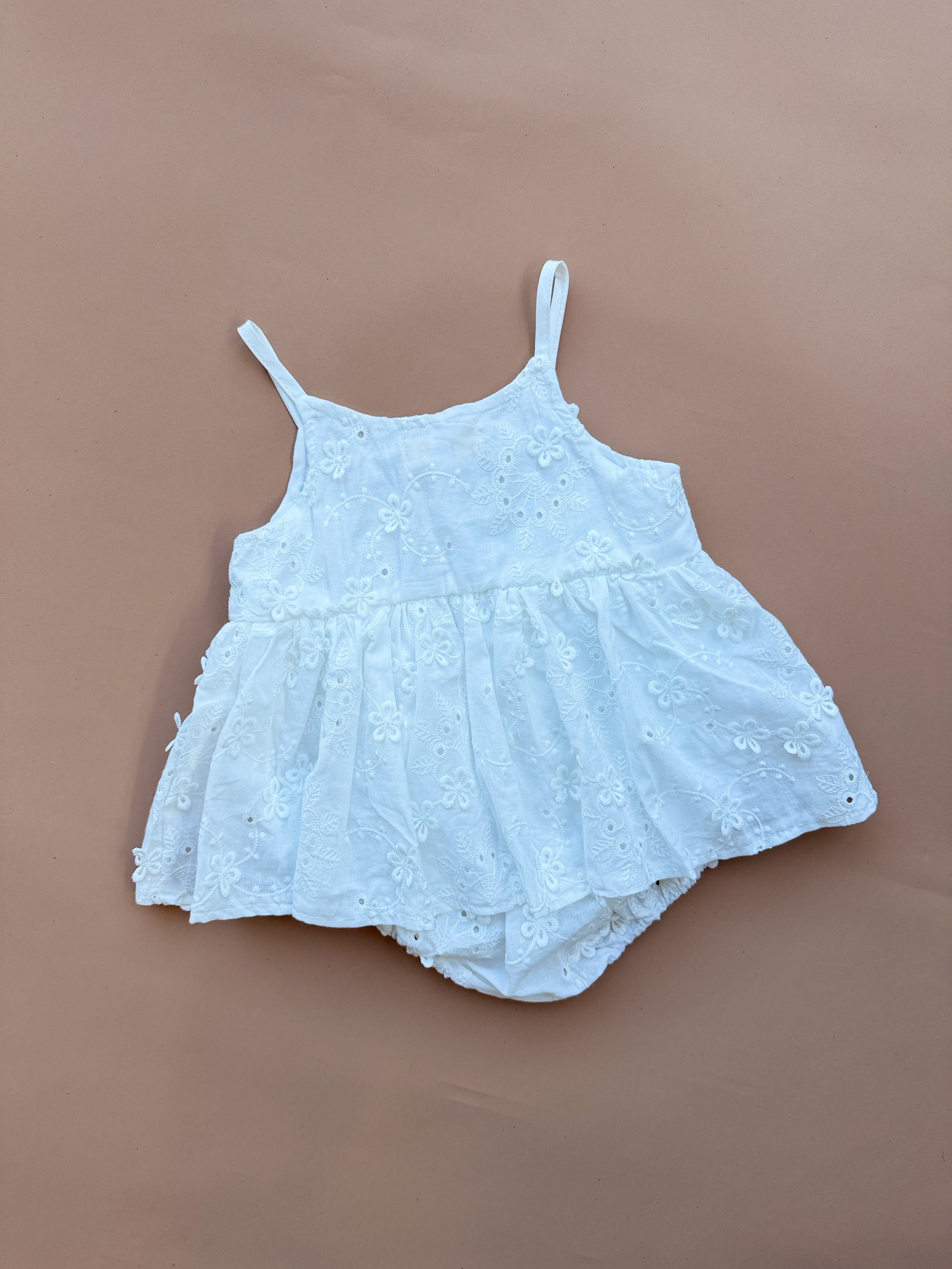 Claire Romper - White Embroidered