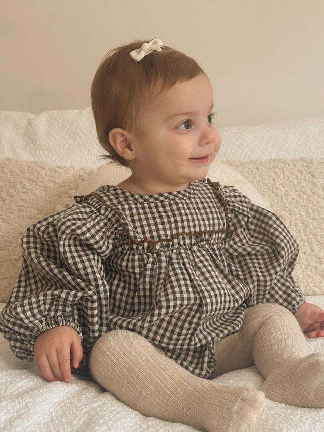 Marie Romper - Chocolate Gingham
