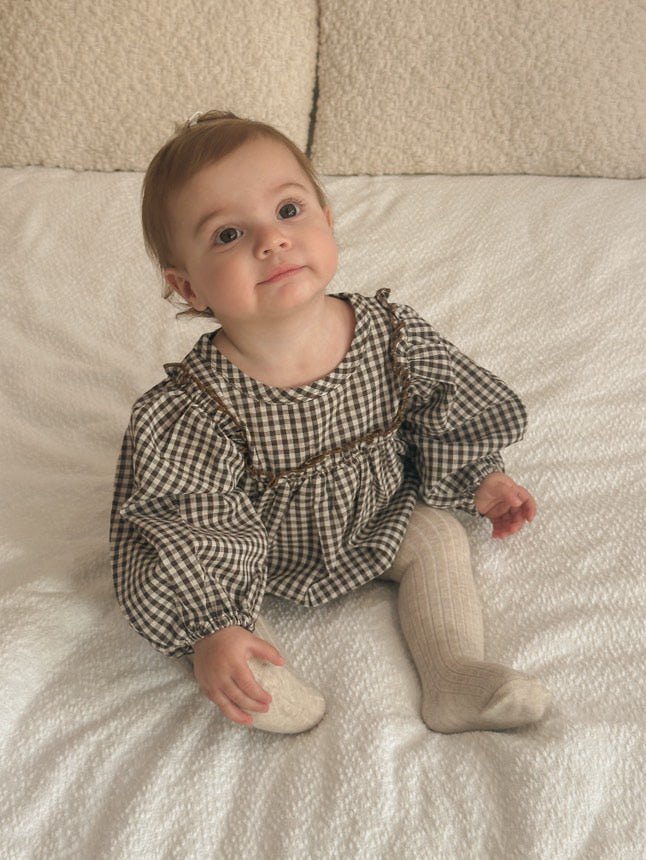 Marie Romper - Chocolate Gingham
