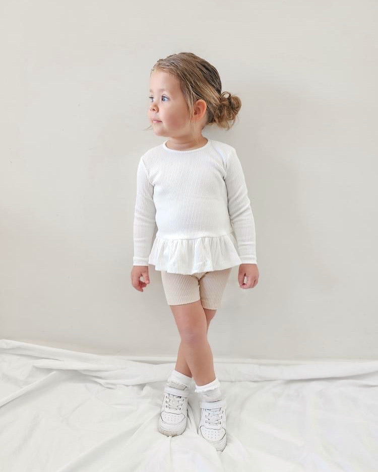 Long Sleeve Peplum Top - Coconut