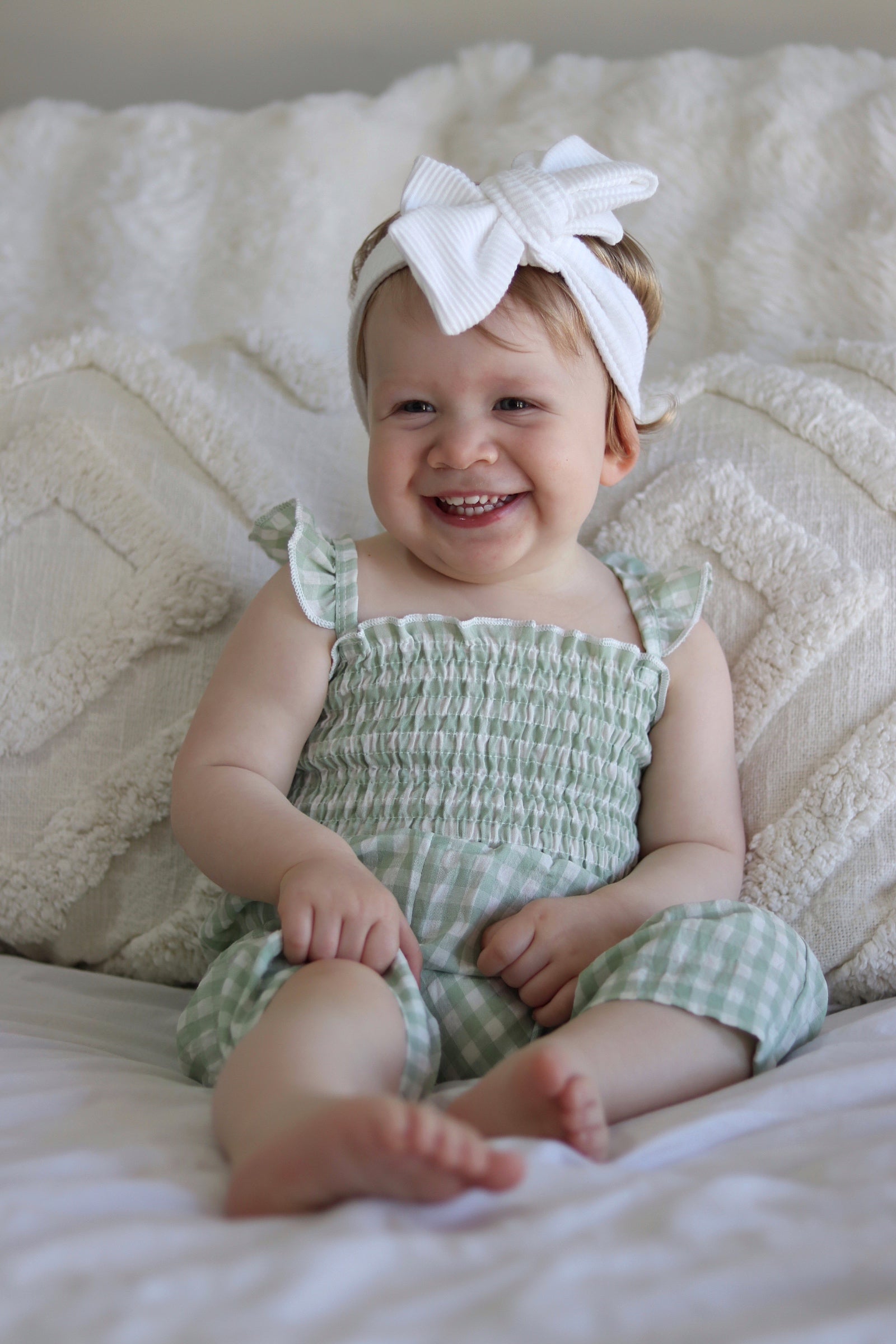 Aria Shirred Jumpsuit - Sage Gingham