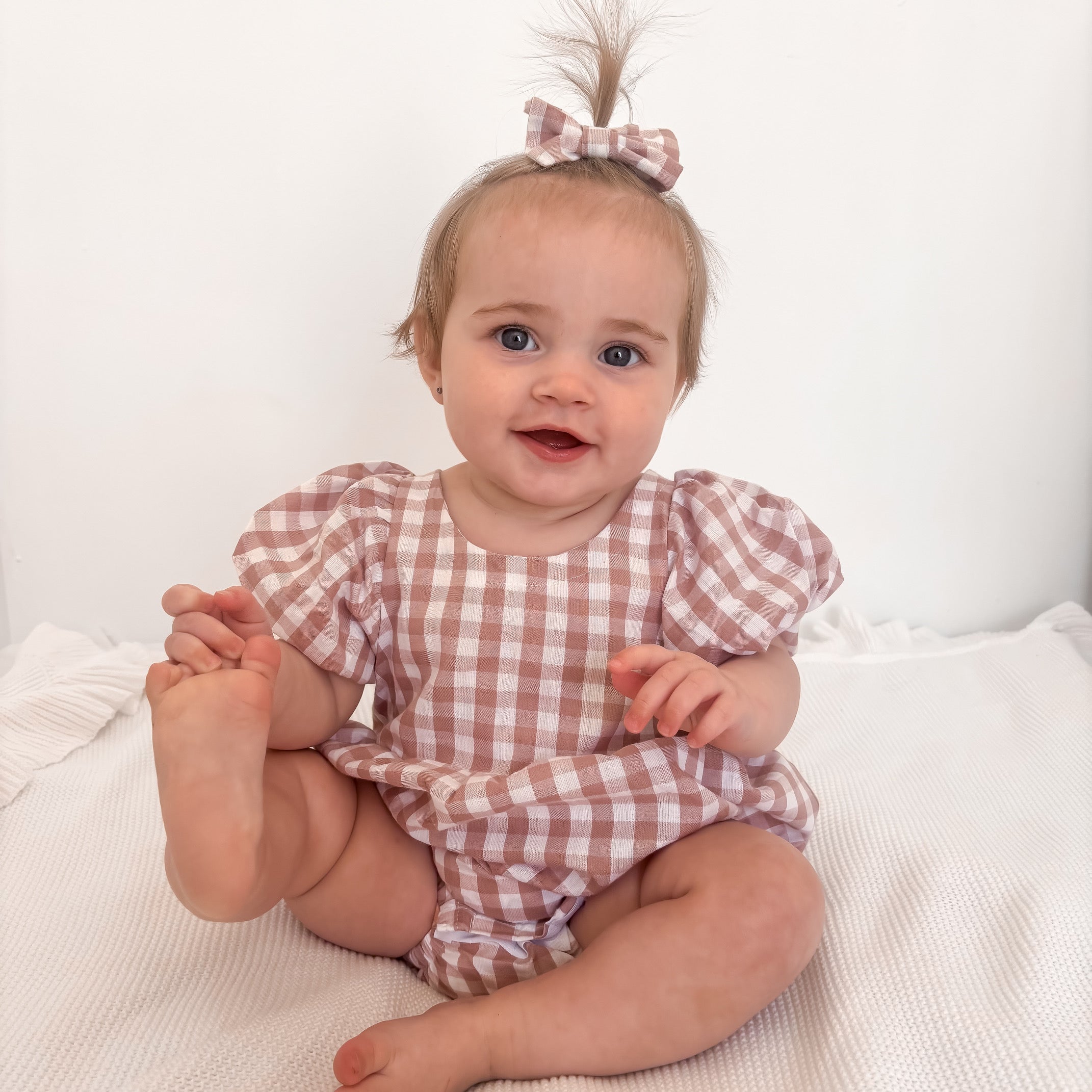 Ophelia Romper - Mauve Gingham (Made to Order)