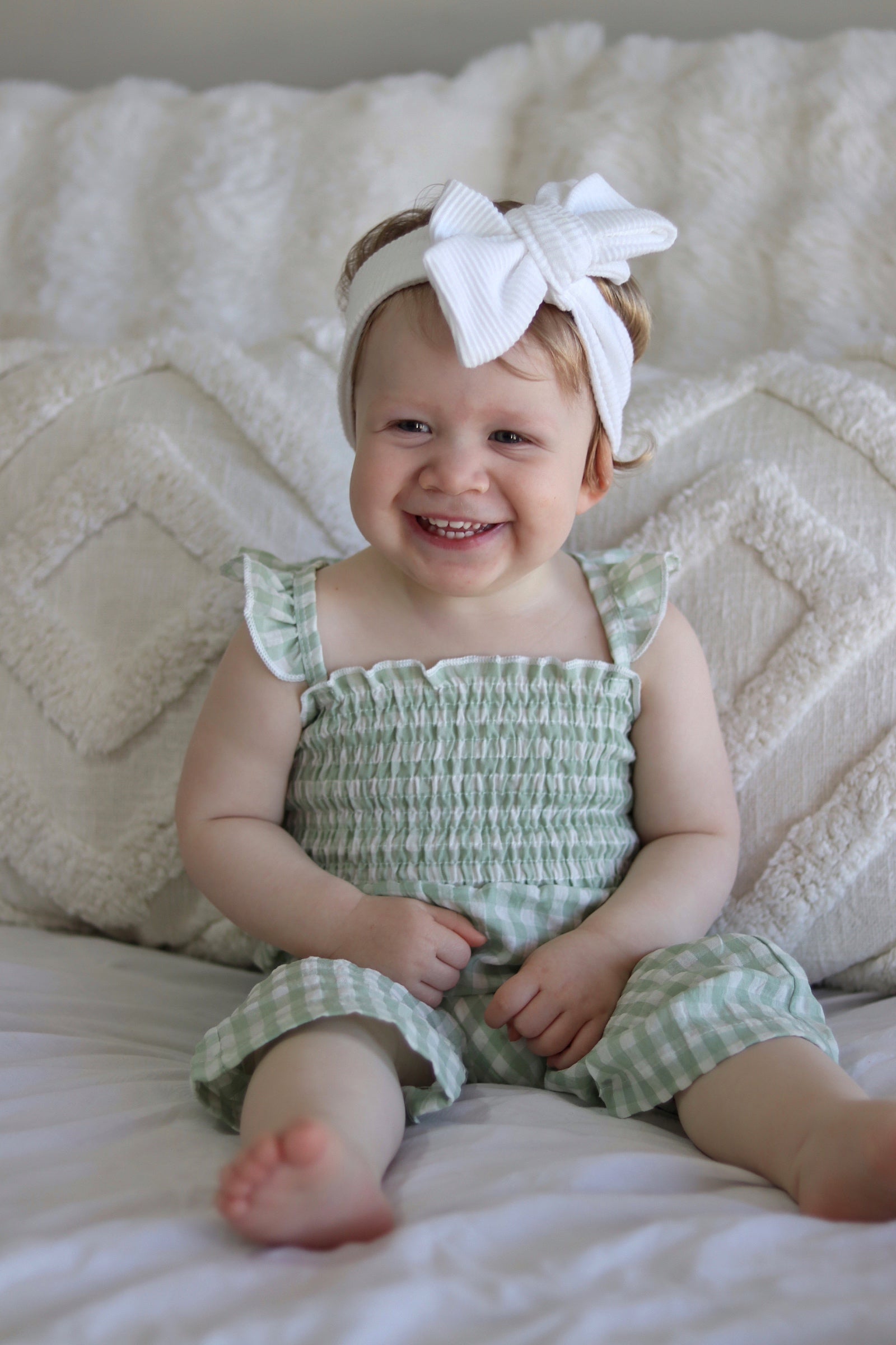 Aria Shirred Jumpsuit - Sage Gingham