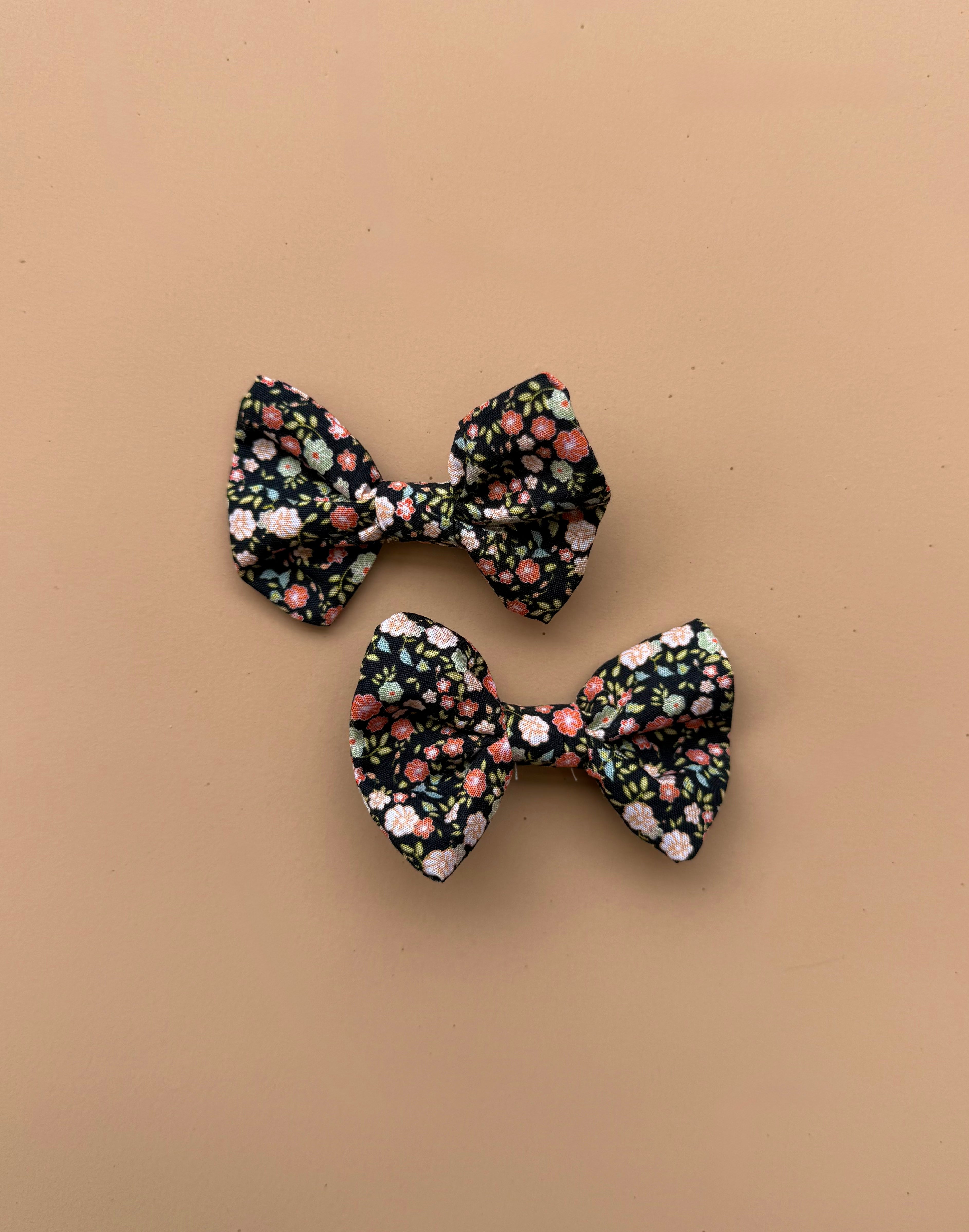 Bow Clip Set - Black Ditsy Floral